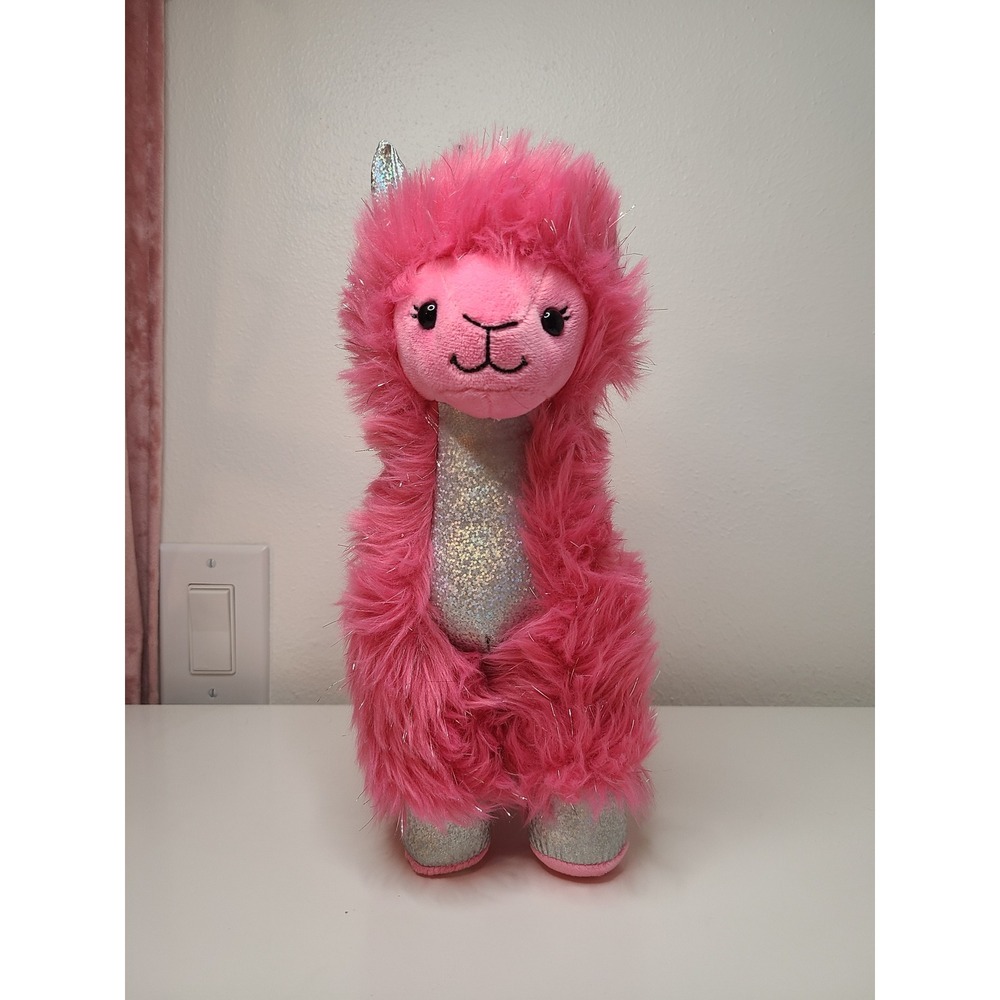 Build a Bear Workshop BAB Pink Silver Glitter fluffy Llama 12"